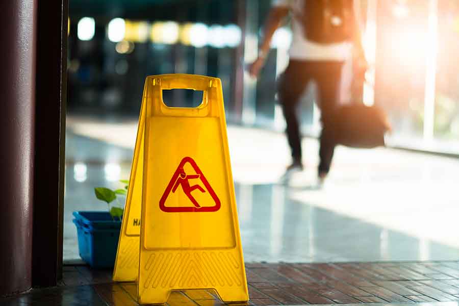 Slippery signage in a building in Greenville, SC.